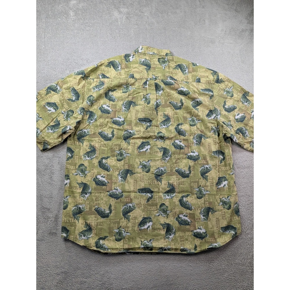 Columbia Mens XL Bass Fishing Graphic Print Short Sleeve Button Down Shirt Green - Picture 3 of 10